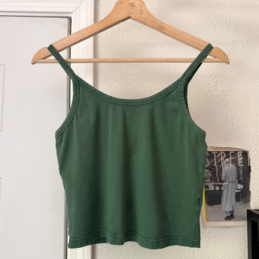 ARQ green knit cropped stretchy sleeveless tank top